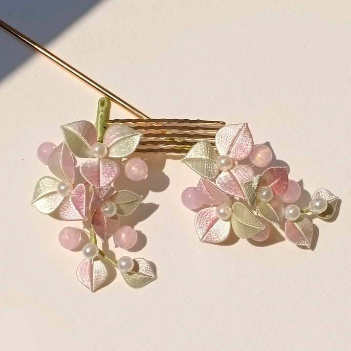 三角梅发簪国风绣球花缠花头饰