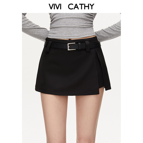 VIVICATHY2026春a字半身裙女新包臀小个子裙裤黑色裤子低腰半裙