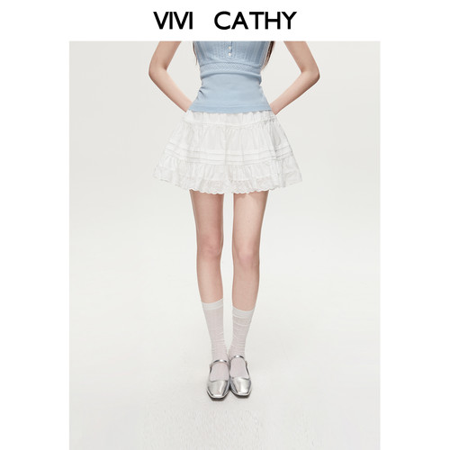 VIVICATHY2026夏季甜美韩系芭蕾风蛋糕裙女高腰蕾丝a字蓬蓬半裙