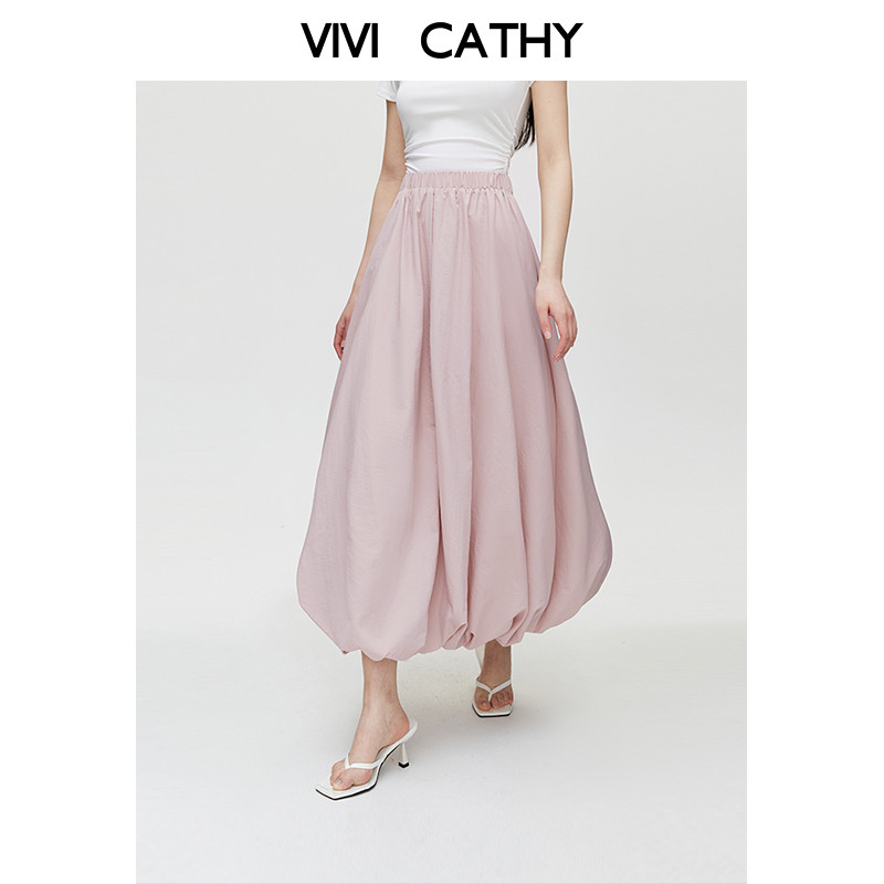 VIVICATHY2025夏季新款粉色半身裙女含口袋a字花苞裙半裙,女装/女士精品,半身裙,淘宝优惠券,粉丝福利购,淘宝优惠卷