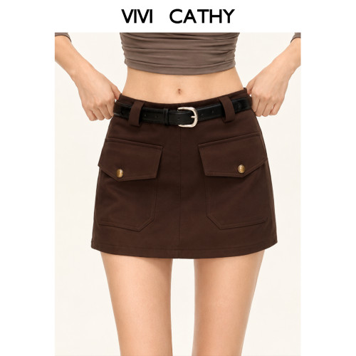 VIVICATHY2026秋季复古工装半身裙女设计感高腰显瘦a字包臀短裙