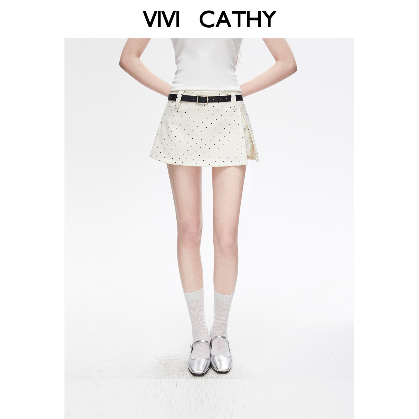 VIVICATHY2026春夏韩系波点低腰A字显瘦包臀裙女防走光开衩短裙