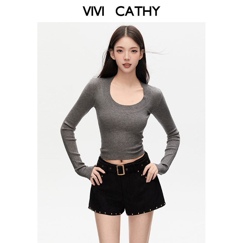 VIVICATHYU领打底针织衫女装2025秋冬新款高级感修身内搭长袖上衣