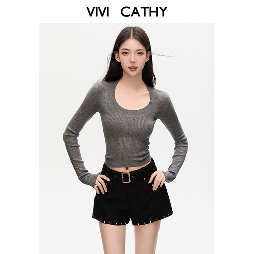 VIVICATHYU领打底针织衫女装2025秋冬新款高级感修身内搭长袖上衣