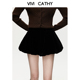 VIVICATHY2025秋冬甜美蓬蓬丝绒南瓜短裤 女高腰显瘦a字花苞裤 黑