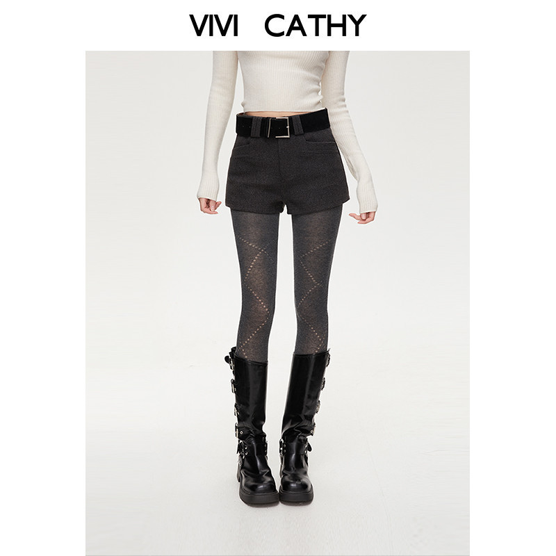 VIVICATHY2025毛呢高智感灰色紧身包臀短裤女修身显瘦辣妹热短裤,女装/女士精品,休闲裤,淘宝优惠券,粉丝福利购,淘宝优惠卷