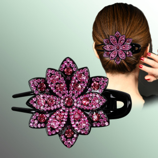 盘头发夹女中老年水钻发饰妈妈渐变鸭嘴夹后脑勺时尚 头花头饰夹子