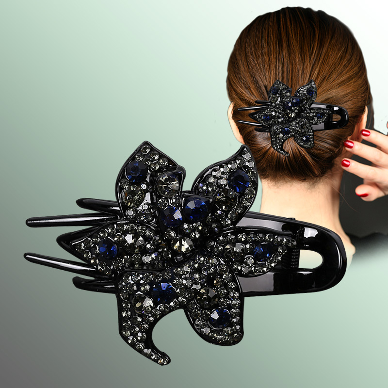 缀印鸭嘴夹水钻头饰时尚碎花发夹