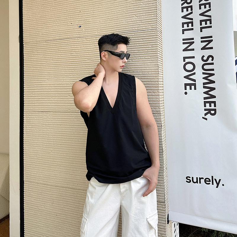 25SS休闲潮流无袖高级感V领套头背心两色M10557P55,男装背心/马甲,电商B252