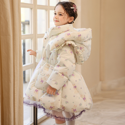 公主范女童宝宝连帽羽绒服2023冬季新款儿童中长款保暖防寒厚外套