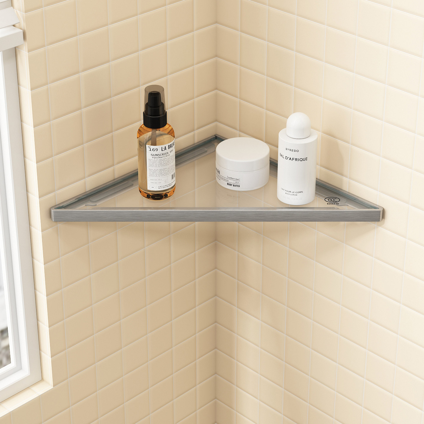 浴室置物架免打孔玻璃三角架卫生间淋浴房极简不锈钢平板收纳架子