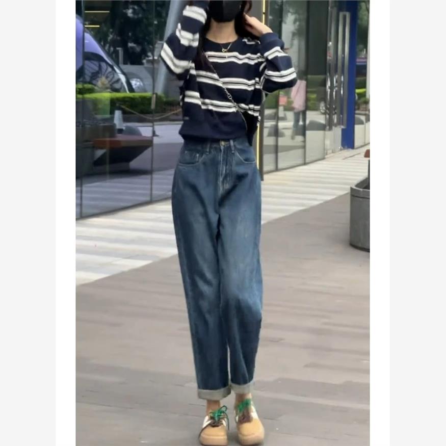 2025早秋新款女装时尚减龄潮街短条纹运动衫牛仔裤套装