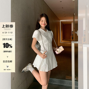 宋正恩学院风白色泡泡袖 气质收腰小个子甜美短裙 衬衫 连衣裙女夏季