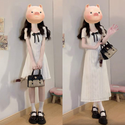 娃娃领白色连衣裙子女夏季2025新款小个子巨好看简单大方得体长裙