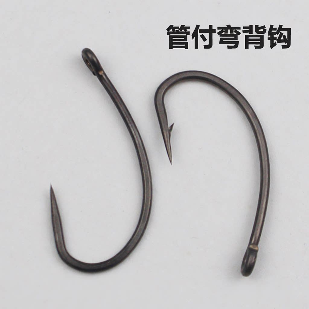 8245特氟龙欧鲤弯背钩长柄散装鱼钩欧洲钓组鲤鱼钩驼背钩管付