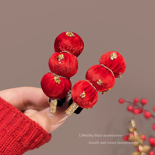 新年红色冰糖葫芦发夹女孩侧边刘海夹子儿童甜美可爱发卡过年头饰