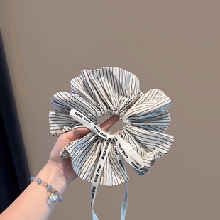 韩国东大门新款 小众后脑勺扎头绳 条纹开叉蝴蝶结飘带肠圈女时尚