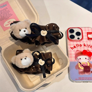 原创手作 咖色可爱小熊香蕉夹女发饰后脑勺头饰马尾夹竖夹发卡