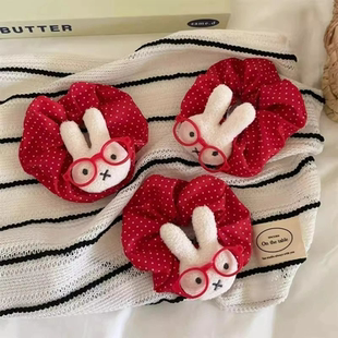 可爱波点戴眼镜兔子猫咪发圈大肠圈少女心扎马尾皮筋头绳丸子头