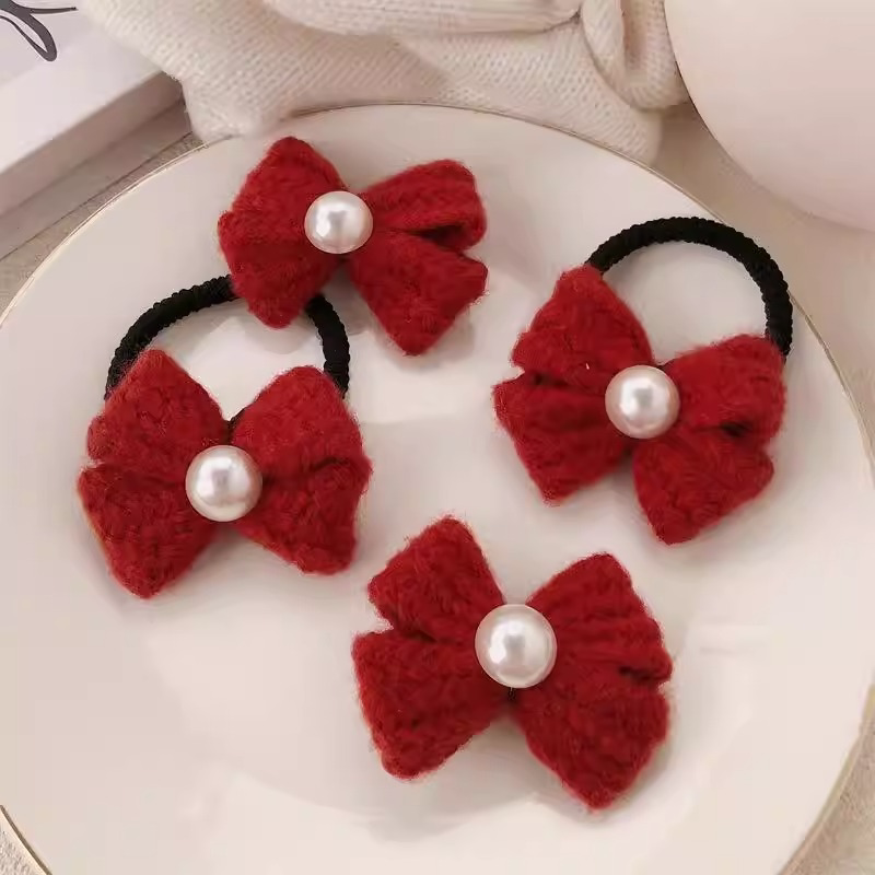 红色蝴蝶结发绳女童新款公主头绳扎头发橡皮筋高弹力耐用发圈发饰