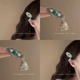风沙驼铃响 轻奢流苏刘海夹盘发器百搭碎发夹 松绿石铃铛侧边夹