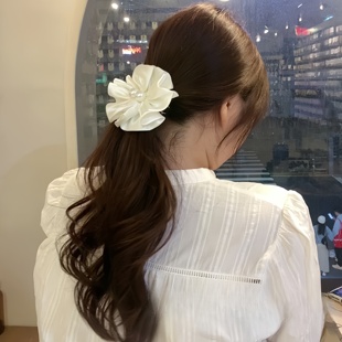 韩国东大门精致超仙甜美春日发饰花朵褶皱珍珠花瓣发夹边夹弹簧夹