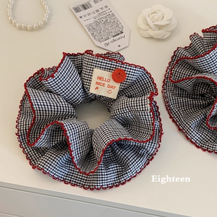 韩系黑白格子大肠发圈女高级感丸子头超大号百搭发饰头绳2025新款
