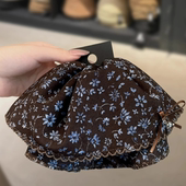 韩国气质复古文艺碎花马尾抓夹通勤弹力清新撞色蝴蝶结盘发鲨鱼夹