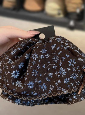 韩国气质复古文艺碎花马尾抓夹通勤弹力清新撞色蝴蝶结盘发鲨鱼夹