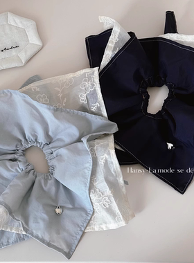 小众设计感蓝色刺绣三层方巾韩系温柔速干面料不规则大肠发圈