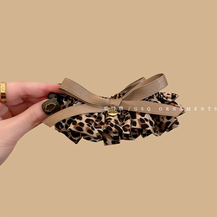 时尚 洋气豹纹飘带蝴蝶结香蕉夹女后脑勺半扎发夹懒人高马尾固定