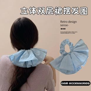 韩国东大门进口纯色棉质荷叶边拼接发圈ins气质马尾肠圈复古头绳