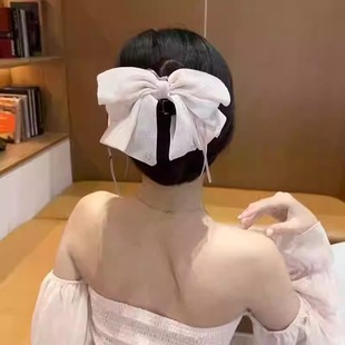 韩系折叠蝴蝶结后脑勺马尾抓夹时尚 晕染飘带鲨鱼夹百搭日常盘发夹