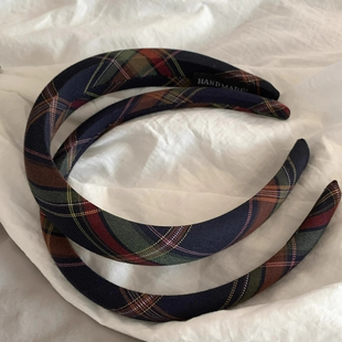 经典 卡其格纹发箍复古英伦风头箍高级感压发发卡高颅顶海绵发饰品
