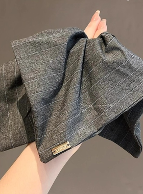 韩国高端学院风灰色西装面料条纹方巾肥肠圈氛围感小金标头绳发圈