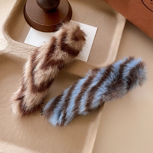 复古豹纹毛绒夹子头饰发夹女秋冬高级感不硌头盘发鸭嘴夹大号抓夹