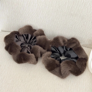 韩版 仿皮布艺毛边大肠发圈高级感扎头发绳气质马尾头绳发饰女 时尚