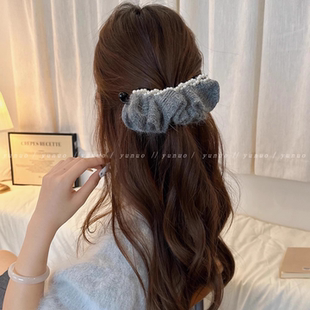 气质挂~韩系珍珠针织裙摆香蕉夹半扎发后脑勺发夹女2025新款抓夹