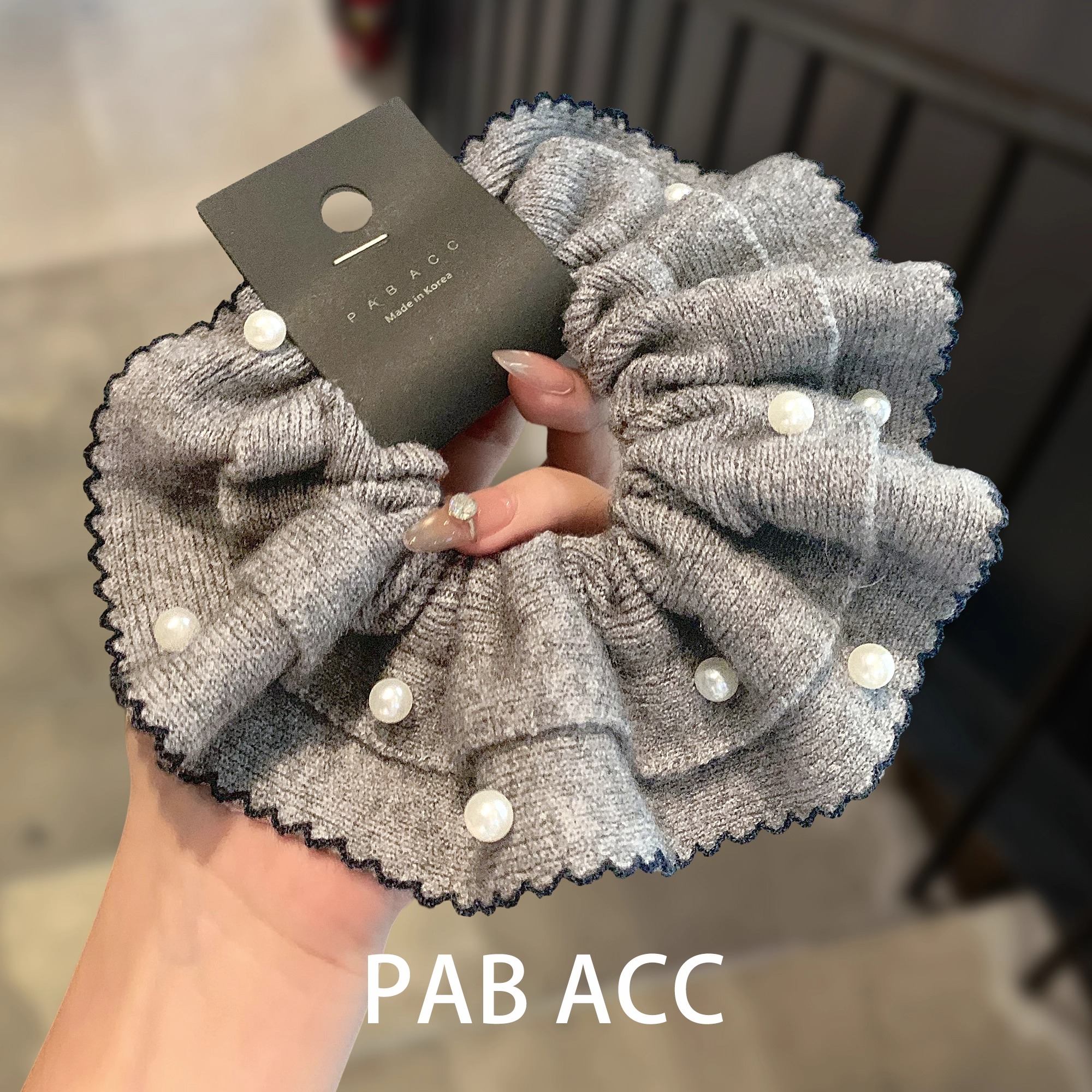 韩国甜美秋冬软糯针织弹力肥肠圈珍珠新款气质马尾皮筋扎丸子头花