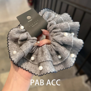 韩国甜美秋冬软糯针织弹力肥肠圈珍珠新款 气质马尾皮筋扎丸子头花