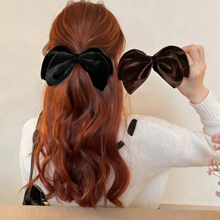 秋冬丝绒蝴蝶结香蕉夹抓夹女后脑勺高马尾发夹一字竖夹扭扭夹发饰