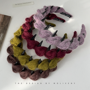 时尚编织毛线发箍头饰女秋冬气质高颅顶毛绒头箍发饰防滑带齿发卡