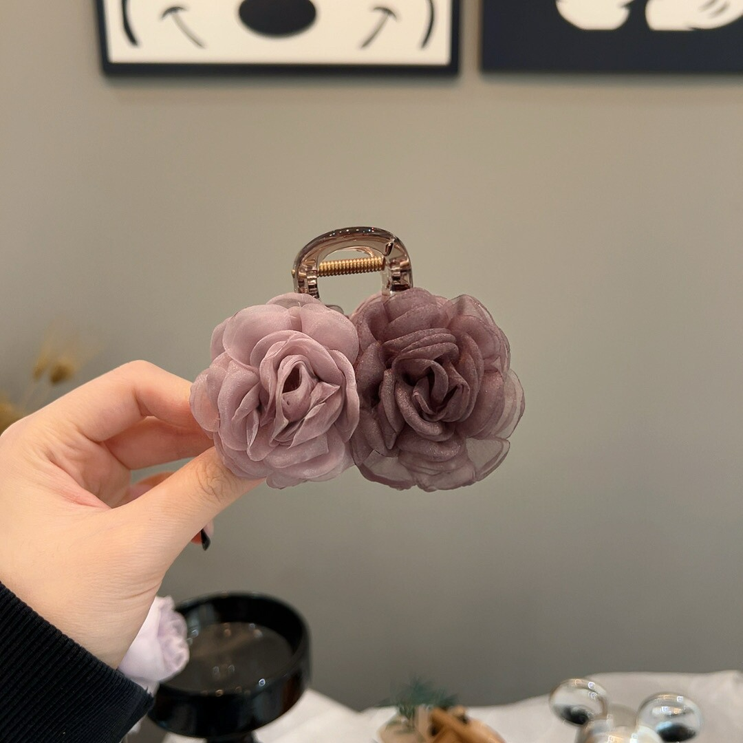 超美双花粉紫色优雅头饰发抓扎头发发夹后脑勺盘发韩版新款发饰