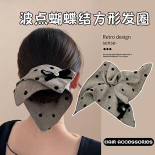 波点蝴蝶结方形大肠发圈方巾高级感头绳百搭高弹皮筋扎头植绒波点