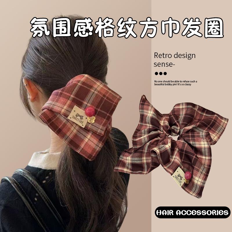 韩系学院风格子大肠发圈超大头绳