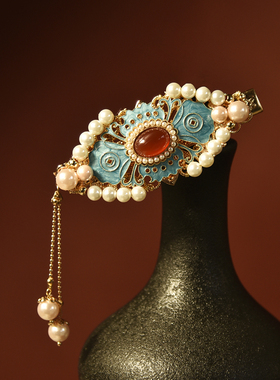 华容珠翠原创手工发夹边夹仿烧蓝滴油气质复古鸭嘴夹流苏日常发饰