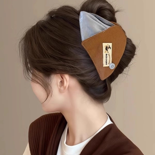 复古蓝咖 后脑勺头饰盘发器 气质高端撞色纽扣小狗抓夹女2025新款