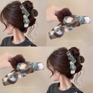 复古高级感蝴蝶结抓夹女饱满后脑勺发夹鲨鱼夹发量大韩系发饰头饰