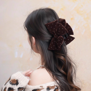 韩国东大门满天星丝绒蝴蝶结抓夹后脑勺盘发夹子头饰高级感鲨鱼夹