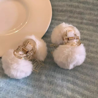 可爱小毛球发夹真獭兔毛抓夹刘海韩国秋冬网红樱桃小夹子毛绒发饰